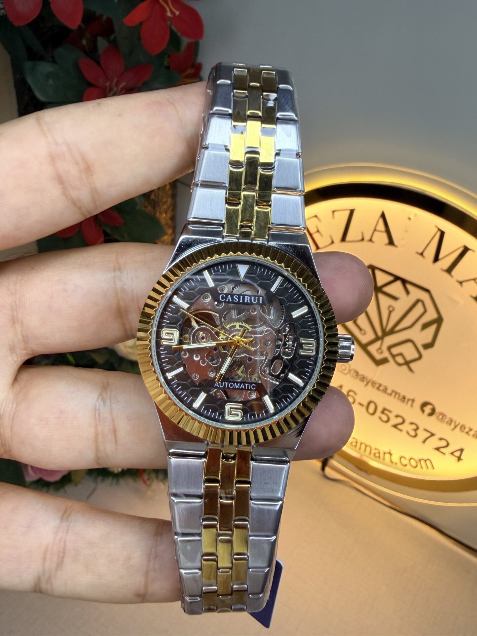 Skeleton watch for men Casirui luxury automatic open heart mechanical stainless steel wrist watch in Pakistan with visible inner movement design - Ayeza mart